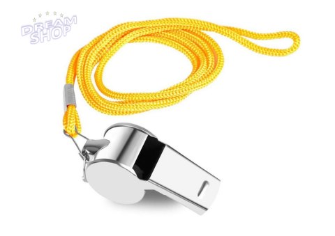 Gwizdek Sędziowski Z Kulką Metalowy Żółty Sznurek 40cm