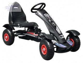 Gokart na pedały Racing XL dla dzieci 3+ Czarny + Pompowane koła + Regulacja fotela + Wolny bieg