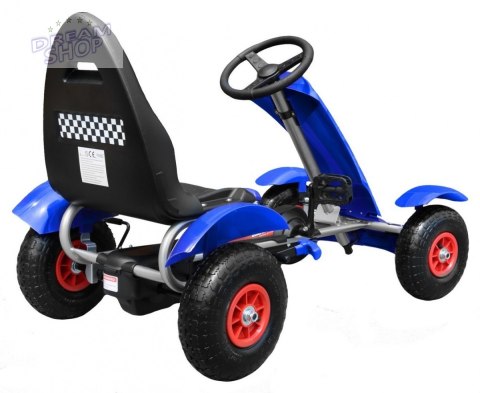 Gokart na pedały Racing XL dla dzieci 3+ Niebieski + Pompowane koła + Regulacja fotela + Wolny bieg Gokart na pedały Racing XL dla dzieci 3+ Niebieski + Pompowane koła + Regulacja fotela + Wolny bieg