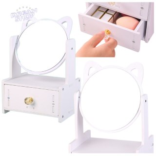 Mini Toaletka Lusterko Do Makijażu Szuflada Uszy Drewniana Biała