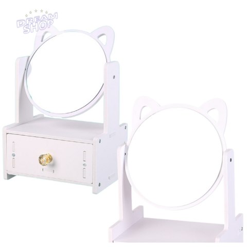 Mini Toaletka Lusterko Do Makijażu Szuflada Uszy Drewniana Biała