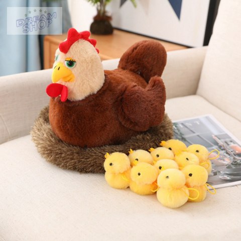 Pluszowa Kura Z Kurczakami 10 szt Gniazdo Rusza Się Dźwięki