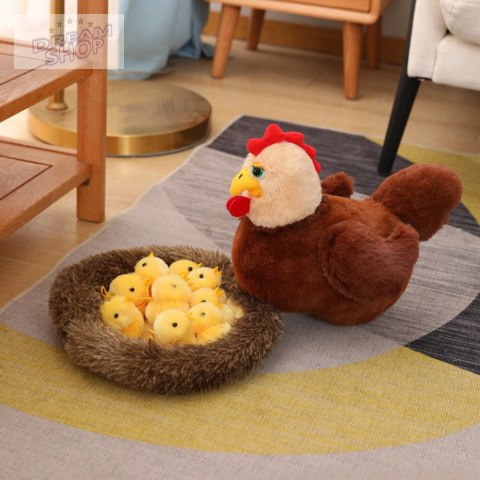 Pluszowa Kura Z Kurczakami 10 szt Gniazdo Rusza Się Dźwięki