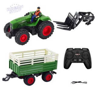 Traktor Rolniczy Z Przyczepą i Widłami Zdalnie Sterowany RC 2.4G