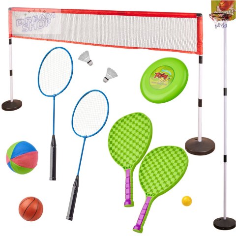 Zestaw sportowy 5w1 badminton koszykówka siatkówka tenis frisbee Zestaw sportowy 5w1 badminton koszykówka siatkówka tenis frisbee