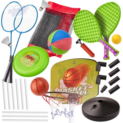 Zestaw sportowy 5w1 badminton koszykówka siatkówka tenis frisbee Zestaw sportowy 5w1 badminton koszykówka siatkówka tenis frisbee