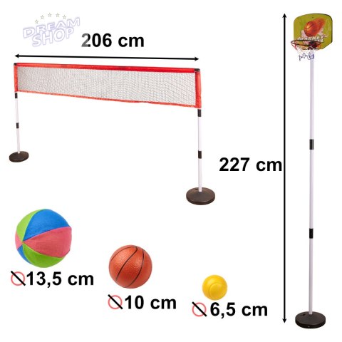 Zestaw sportowy 5w1 badminton koszykówka siatkówka tenis frisbee Zestaw sportowy 5w1 badminton koszykówka siatkówka tenis frisbee