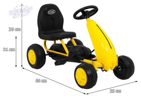 Pierwszy Gokart na pedały dla najmłodszych Żółty + Napęd łańcuchowy + Koła z gumą Pierwszy Gokart na pedały dla najmłodszych Żółty + Napęd łańcuchowy + Koła z gumą