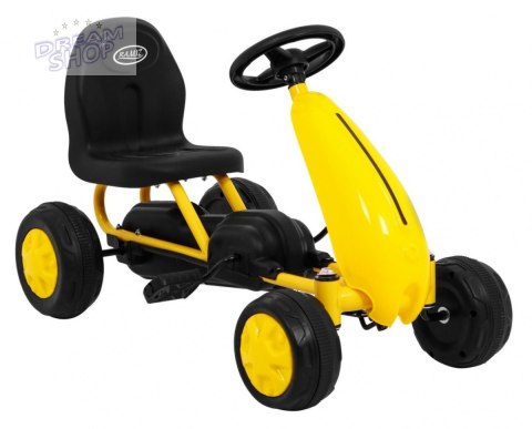 Pierwszy Gokart na pedały dla najmłodszych Żółty + Napęd łańcuchowy + Koła z gumą Pierwszy Gokart na pedały dla najmłodszych Żółty + Napęd łańcuchowy + Koła z gumą