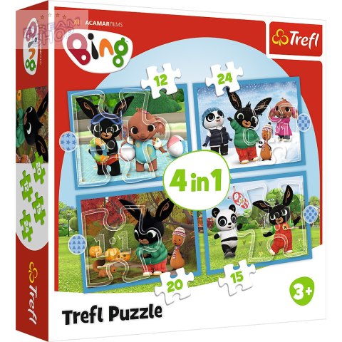 Puzzle - "4w1 (12, 15, 20, 24)" - Wesoły Bing Trefl 34631
