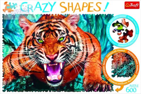 Puzzle Crazy Shapes 600 el. Oko w oko z tygrysem Trefl 11110