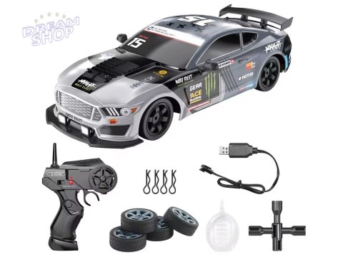 DUŻY Samochód Do Driftu Auto RC Drift 1:16 2,4 GHz PARA DYM Grafitowy Mustang 4WD LED DUŻY Samochód Do Driftu Auto RC Drift 1:16 2,4 GHz PARA DYM Grafitowy Mustang 4WD LED