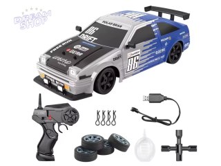 DUŻY Samochód Do Driftu Auto RC Drift 1:16 2,4 GHz PARA DYM Srebrna Toyota 4WD LED