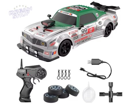 DUŻY Samochód Do Driftu Auto RC Drift 1:16 2,4 GHz PARA DYM Srebrny Dodge 4WD LED DUŻY Samochód Do Driftu Auto RC Drift 1:16 2,4 GHz PARA DYM Srebrny Dodge 4WD LED