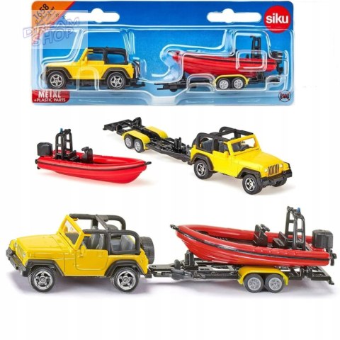 Siku Jeep samochód z łodzią na naczepie model metal S1658 Siku Jeep samochód z łodzią na naczepie model metal S1658