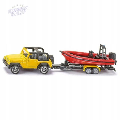 Siku Jeep samochód z łodzią na naczepie model metal S1658 Siku Jeep samochód z łodzią na naczepie model metal S1658