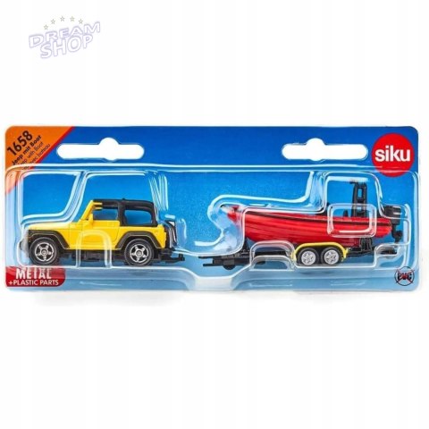 Siku Jeep samochód z łodzią na naczepie model metal S1658 Siku Jeep samochód z łodzią na naczepie model metal S1658