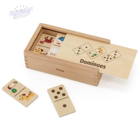 VIGA Drewniane Domino 2w1 Zwierzęta i Liczby