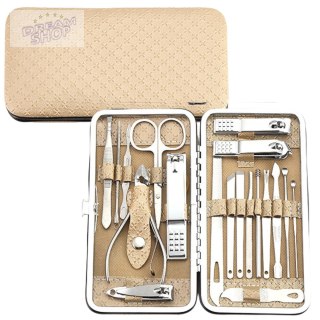 Zestaw Do Manicure I Pedicure w Etui Przybornik Beżowy 20el