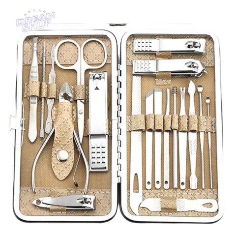 Zestaw Do Manicure I Pedicure w Etui Przybornik Beżowy 20el
