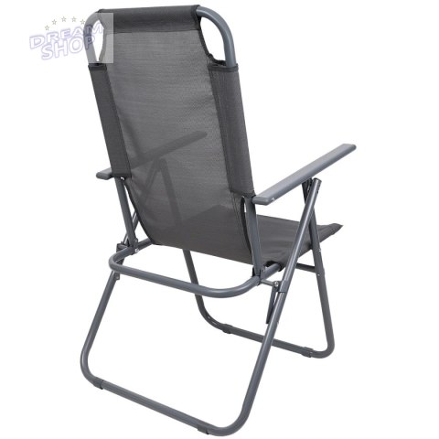 KRZESŁO TURYSTYCZNE Z PODŁOKIETNIKAMI 65X45X102CM SKŁADANE CIEMNO SZARE ENERO CAMP