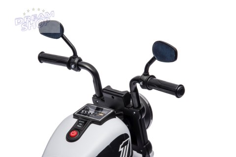 Motorek Chopper FASTER na akumulator dla dzieci Biały + Radio FM + Panel audio + LED Motorek Chopper FASTER na akumulator dla dzieci Biały + Radio FM + Panel audio + LED