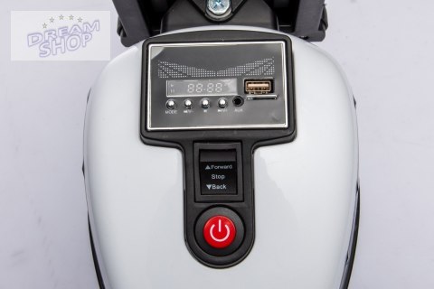 Motorek Chopper FASTER na akumulator dla dzieci Biały + Radio FM + Panel audio + LED Motorek Chopper FASTER na akumulator dla dzieci Biały + Radio FM + Panel audio + LED