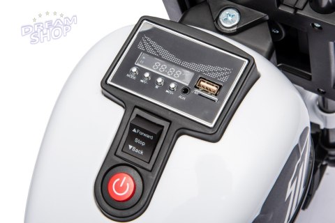 Motorek Chopper FASTER na akumulator dla dzieci Biały + Radio FM + Panel audio + LED Motorek Chopper FASTER na akumulator dla dzieci Biały + Radio FM + Panel audio + LED