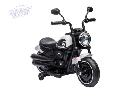 Motorek Chopper FASTER na akumulator dla dzieci Biały + Radio FM + Panel audio + LED Motorek Chopper FASTER na akumulator dla dzieci Biały + Radio FM + Panel audio + LED