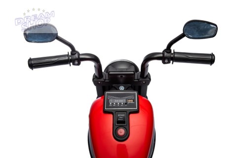 Motorek Chopper FASTER na akumulator dla dzieci Czerwony + Radio FM + Panel audio + LED Motorek Chopper FASTER na akumulator dla dzieci Czerwony + Radio FM + Panel audio + LED