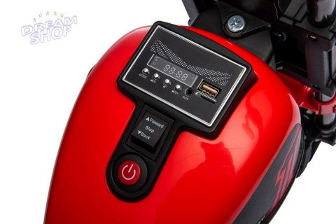 Motorek Chopper FASTER na akumulator dla dzieci Czerwony + Radio FM + Panel audio + LED Motorek Chopper FASTER na akumulator dla dzieci Czerwony + Radio FM + Panel audio + LED