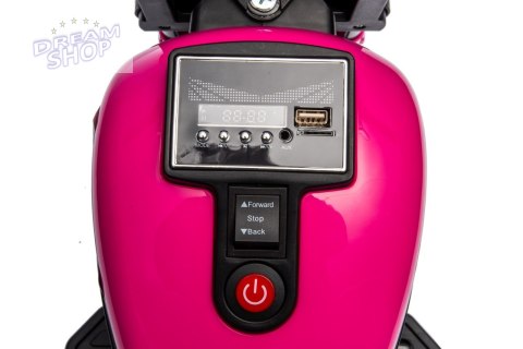 Motorek Chopper FASTER na akumulator dla dzieci Różowy + Radio FM + Panel audio + LED Motorek Chopper FASTER na akumulator dla dzieci Różowy + Radio FM + Panel audio + LED