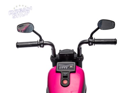 Motorek Chopper FASTER na akumulator dla dzieci Różowy + Radio FM + Panel audio + LED Motorek Chopper FASTER na akumulator dla dzieci Różowy + Radio FM + Panel audio + LED