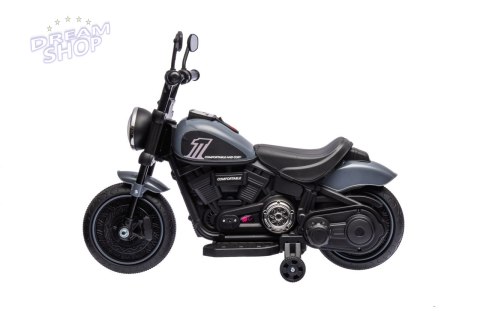 Motorek Chopper FASTER na akumulator dla dzieci Szary + Radio FM + Panel audio + LED Motorek Chopper FASTER na akumulator dla dzieci Szary + Radio FM + Panel audio + LED