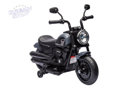 Motorek Chopper FASTER na akumulator dla dzieci Szary + Radio FM + Panel audio + LED Motorek Chopper FASTER na akumulator dla dzieci Szary + Radio FM + Panel audio + LED