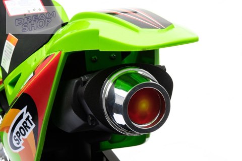 Motorek Cross dla dzieci Pojazd na akumulator Zielony + Pomocnicze kółka + Dźwięki LED Motorek Cross dla dzieci Pojazd na akumulator Zielony + Pomocnicze kółka + Dźwięki LED