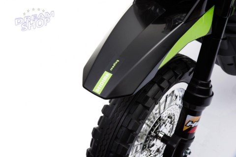 Motorek Cross dla dzieci Pojazd na akumulator Zielony + Pomocnicze kółka + Dźwięki LED Motorek Cross dla dzieci Pojazd na akumulator Zielony + Pomocnicze kółka + Dźwięki LED