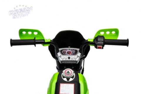 Motorek Cross dla dzieci Pojazd na akumulator Zielony + Pomocnicze kółka + Dźwięki LED Motorek Cross dla dzieci Pojazd na akumulator Zielony + Pomocnicze kółka + Dźwięki LED
