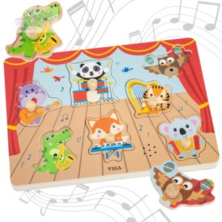 VIGA Puzzle Dźwiękowe Dopasuj Muzykujące Zwierzęta