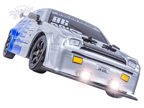 DUŻY Samochód Do Driftu Auto RC Drift 1:16 2,4 GHz PARA DYM Srebrna Toyota 4WD LED DUŻY Samochód Do Driftu Auto RC Drift 1:16 2,4 GHz PARA DYM Srebrna Toyota 4WD LED