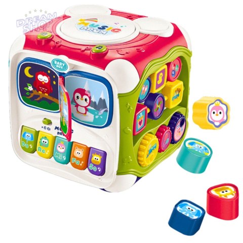 Duża Kostka Edukacyjna Wielofunkcyjna Pianinko Sorter Bębenek Duża Kostka Edukacyjna Wielofunkcyjna Pianinko Sorter Bębenek