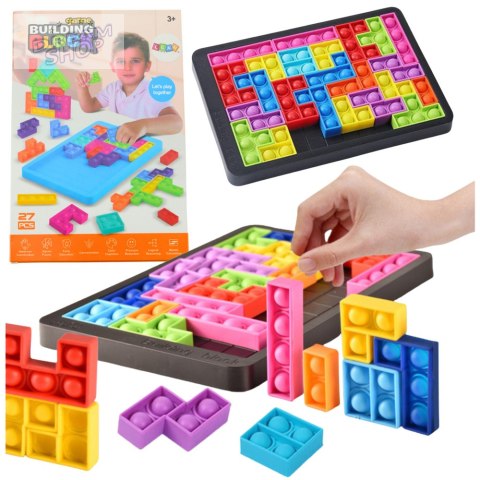 Gra Tetris Pop-It Układanka Puzzle 3w1 Sensoryczna Kolorowa 27el