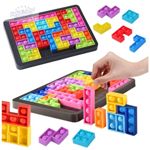 Gra Tetris Pop-It Układanka Puzzle 3w1 Sensoryczna Kolorowa 27el