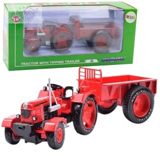 Metalowy Traktor Rolniczy Z Przyczepą Czerwony 1:18