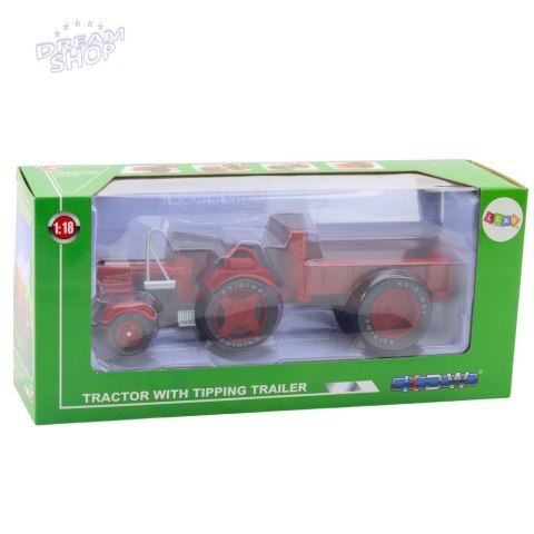 Metalowy Traktor Rolniczy Z Przyczepą Czerwony 1:18