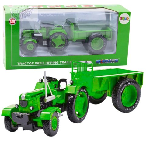 Metalowy Traktor Rolniczy Z Przyczepą Zielony 1:18