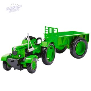 Metalowy Traktor Rolniczy Z Przyczepą Zielony 1:18