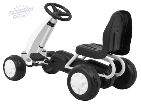 Pierwszy Gokart na pedały dla najmłodszych Biały + Napęd łańcuchowy + Koła z gumą Pierwszy Gokart na pedały dla najmłodszych Biały + Napęd łańcuchowy + Koła z gumą