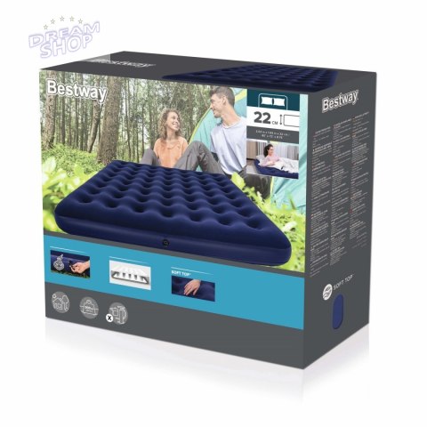 Dmuchany Materac do spania King 2-osobowy flokowany BESTWAY 203x183x22cm + Zestaw naprawczy Dmuchany Materac do spania King 2-osobowy flokowany BESTWAY 203x183x22cm + Zestaw naprawczy