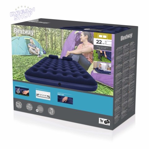 Dmuchany Materac do spania Queen 2-osobowy flokowany BESTWAY 203x152x22cm + Pompka + 2 Poduszki Dmuchany Materac do spania Queen 2-osobowy flokowany BESTWAY 203x152x22cm + Pompka + 2 Poduszki